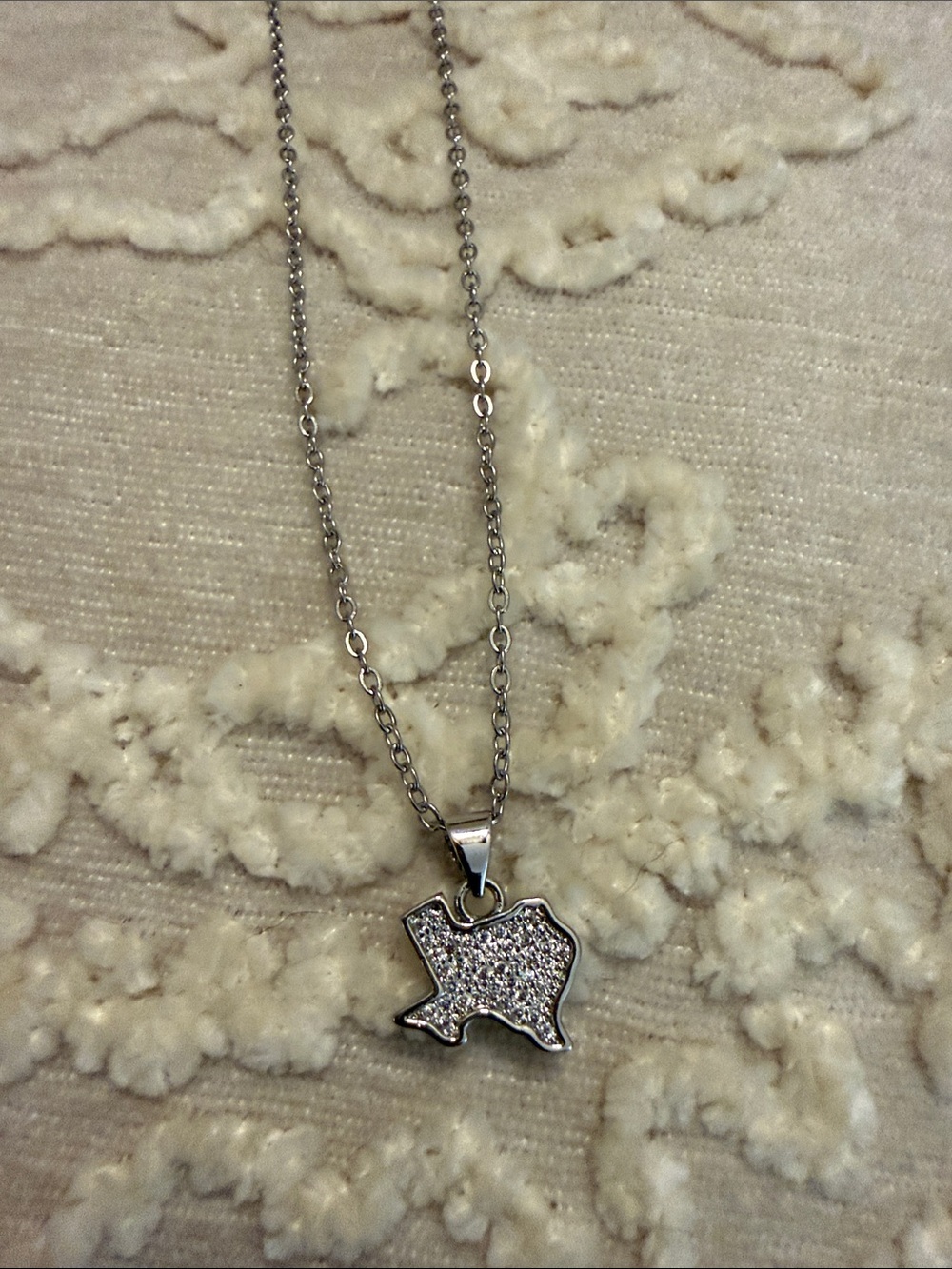 Silver Texas Shaped Pavé Pendant Necklace - Silver 18”